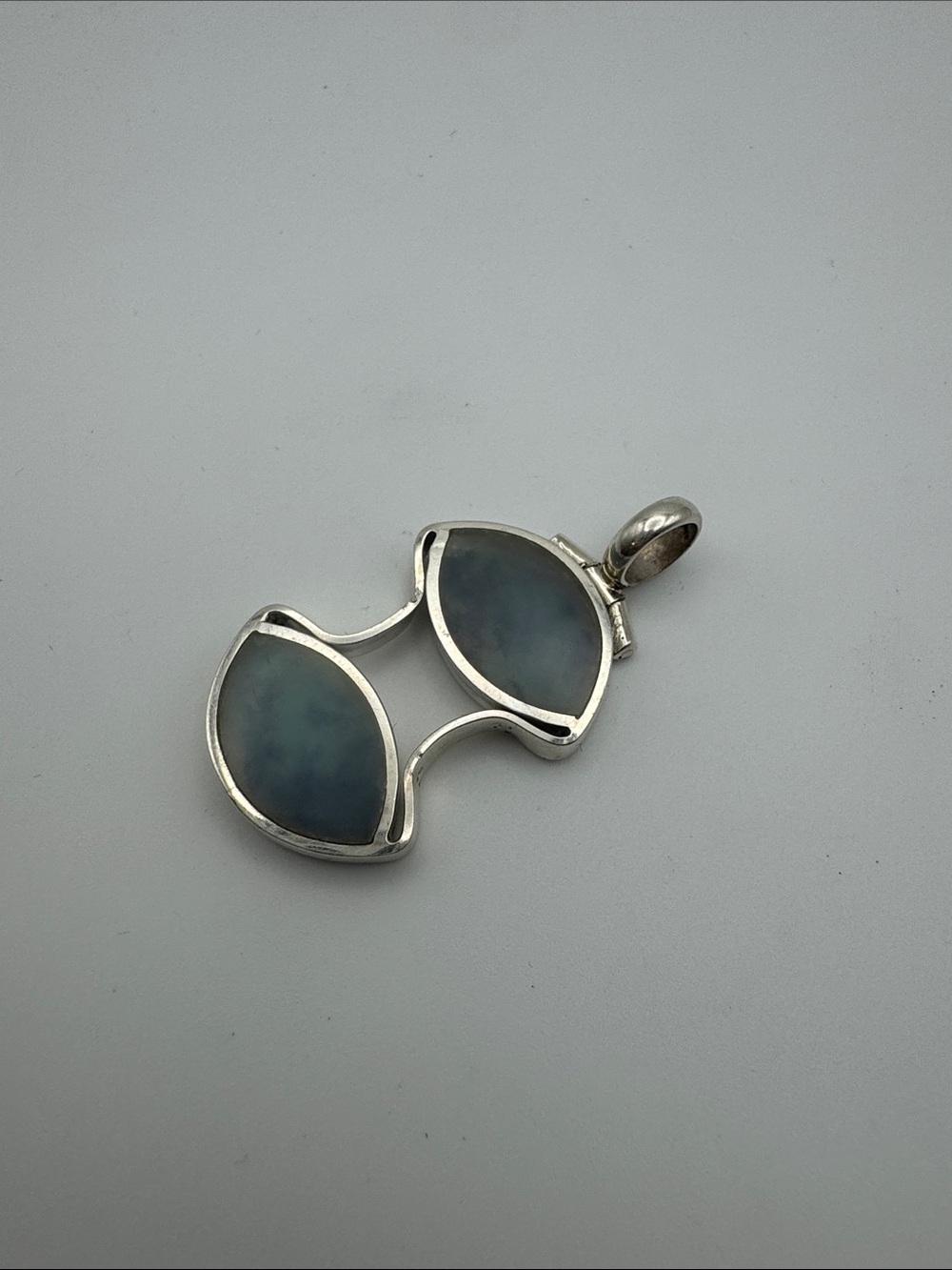 Sterling Silver Double Marquise Blue-Green Stone Pendant